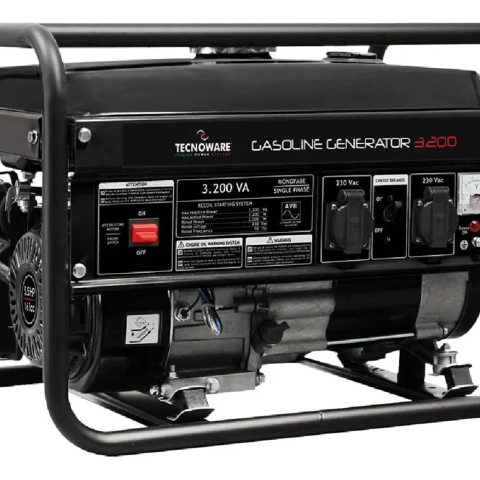Gerador Monofásico Alimentado a Gasolina Elétrico / Arranque Manual Depósito 15L Avr de Baixo Ruído 3200Va TECNOWARE Gerador Monofásico Alimentado a Gasolina Elétrico / Arranque Manual Depósito 15L Avr de Baixo Ruído 3200Va TECNOWARE